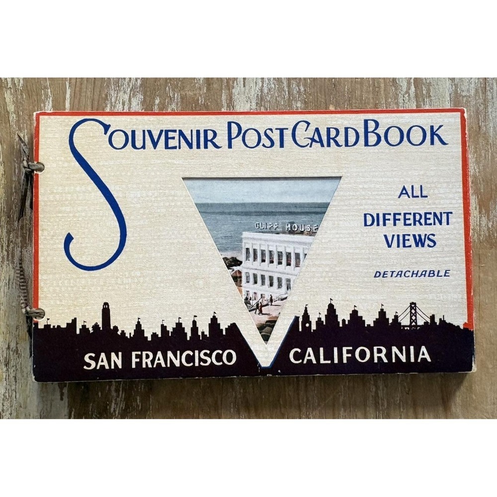 Vintage Souvenir Post Card Book San Fransisco 1940's detachable color views EVC